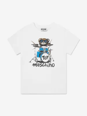 Kinder-T-Shirt mit Trommelbär-Motiv in Weiß