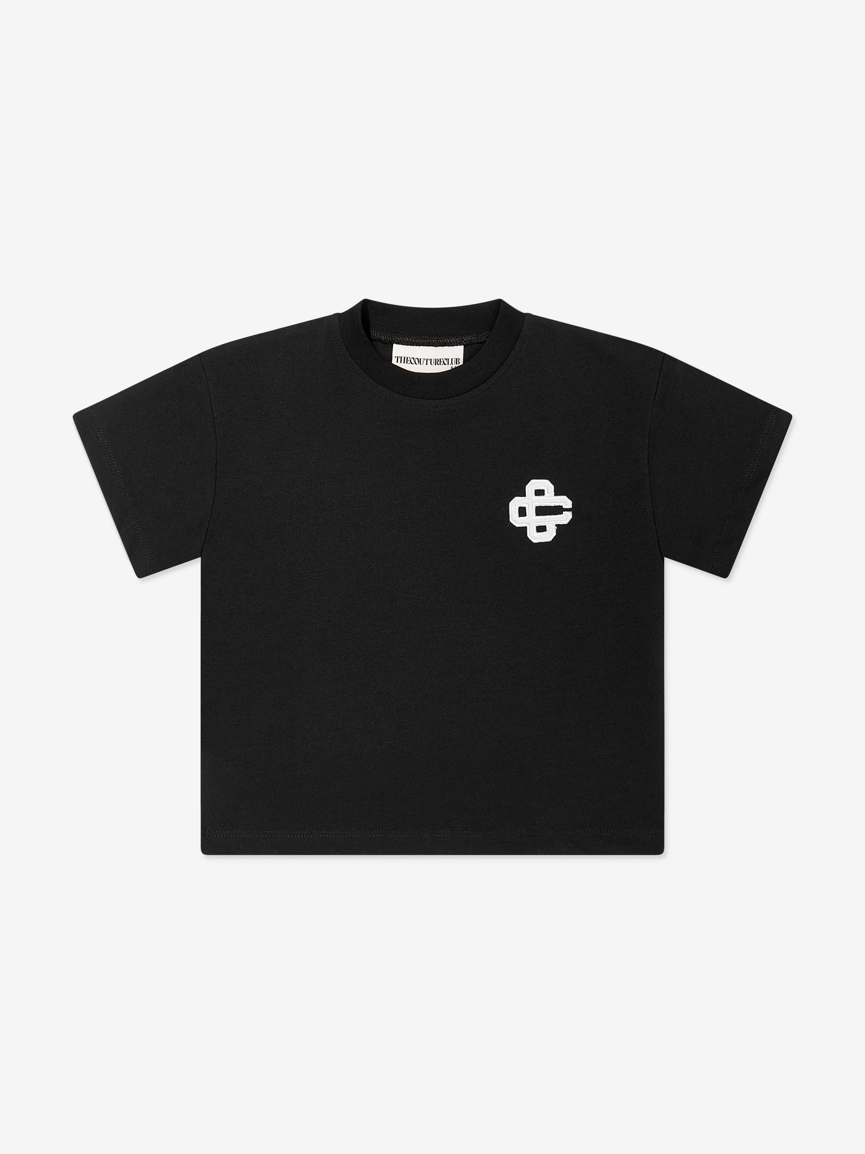 Kinder T-Shirt mit Emblem-Applikation in Schwarz