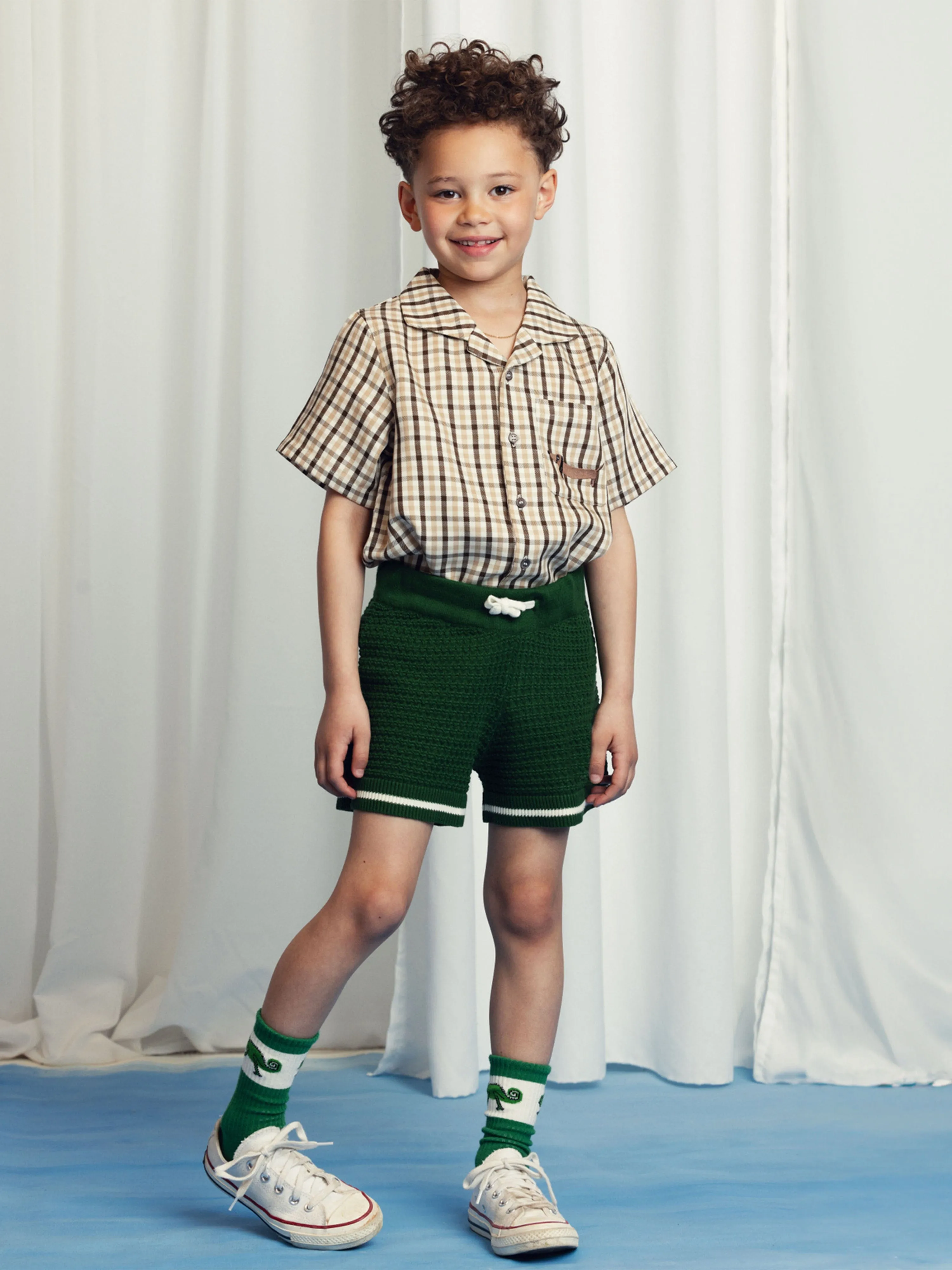 Kinder Eidechsen-Patch Häkel-Strick-Shorts in Grün