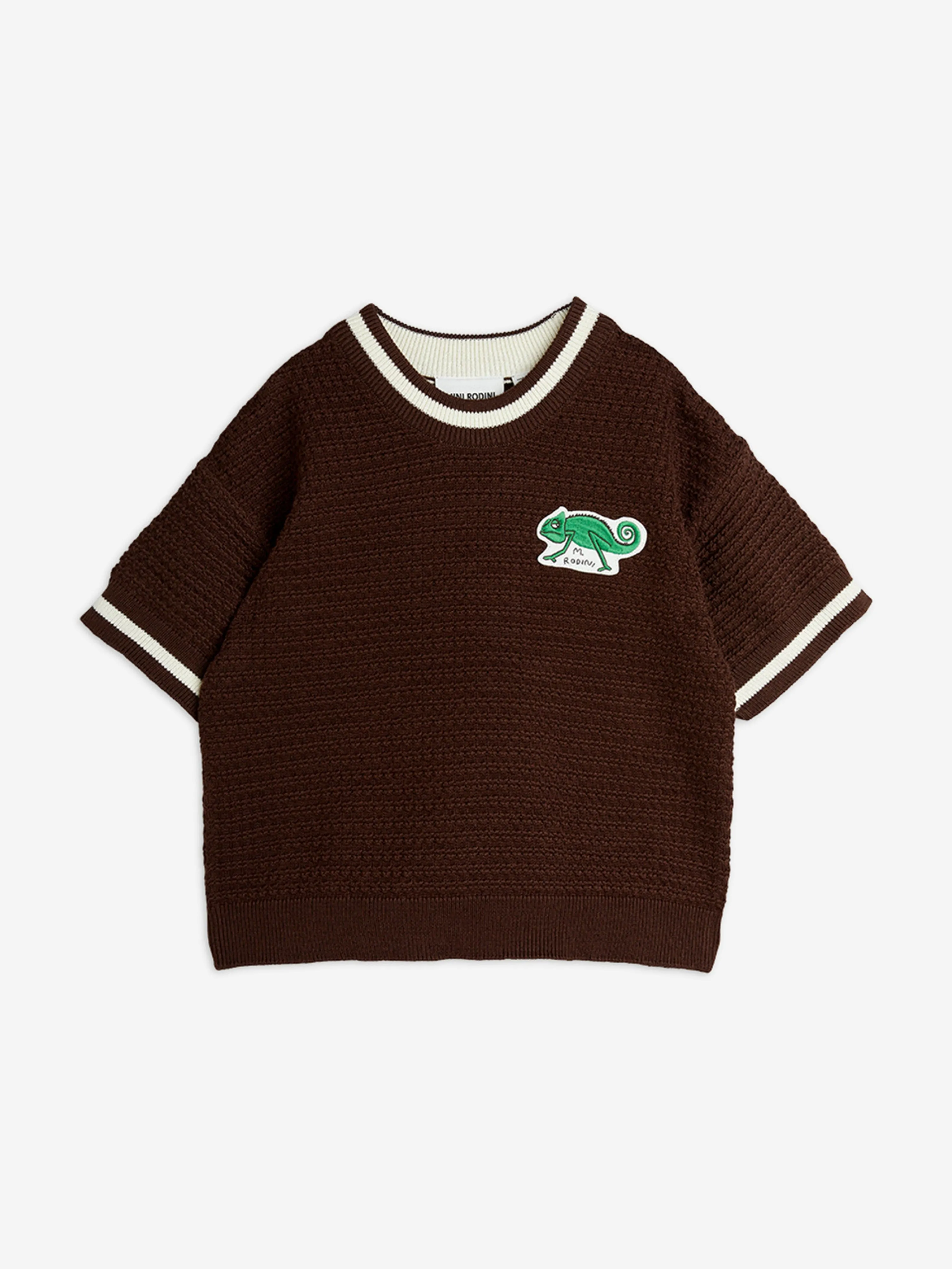 Kinder Lizard Patch Häkel-Strick T-Shirt in Braun