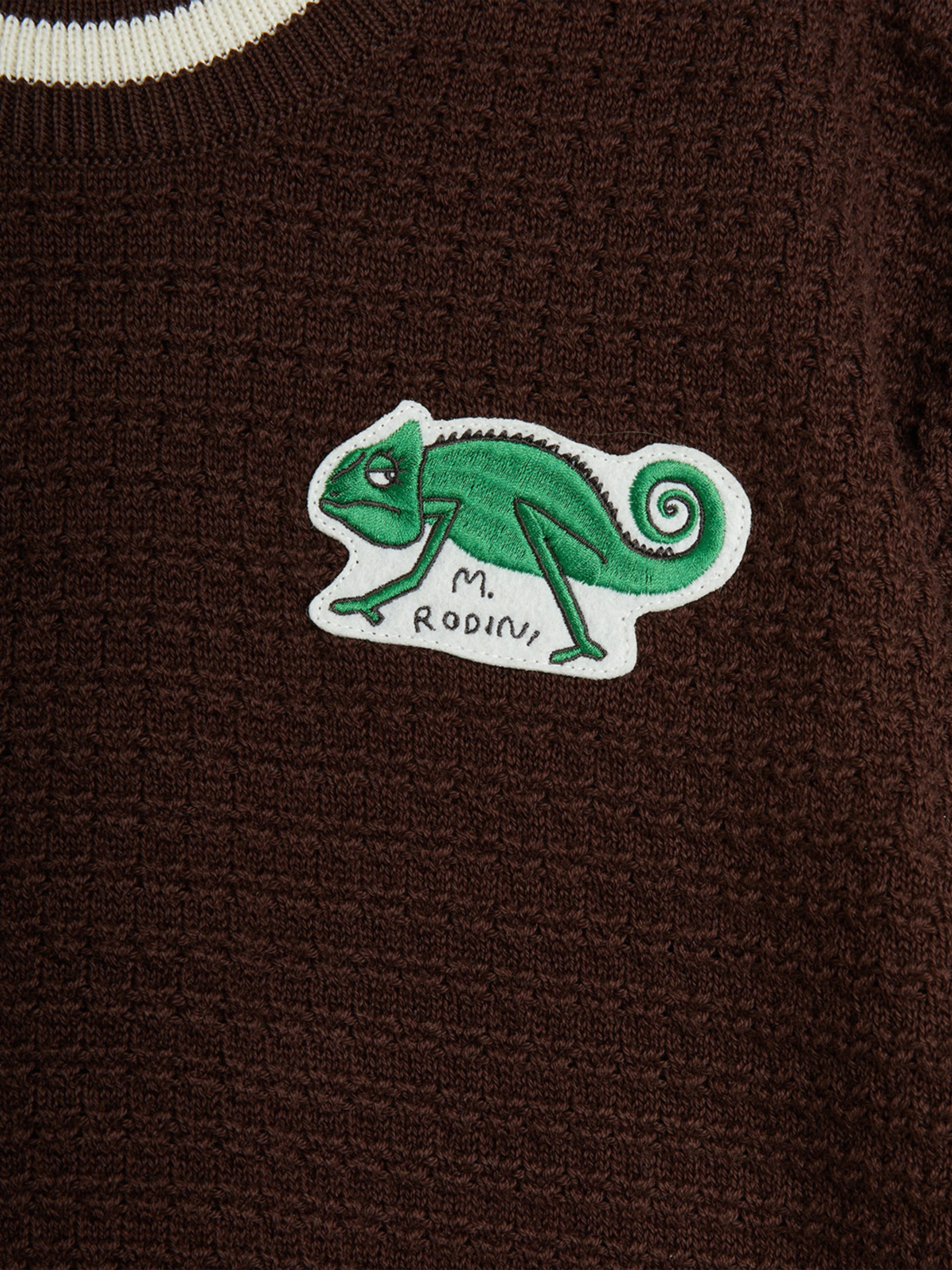 Kinder Lizard Patch Häkel-Strick T-Shirt in Braun
