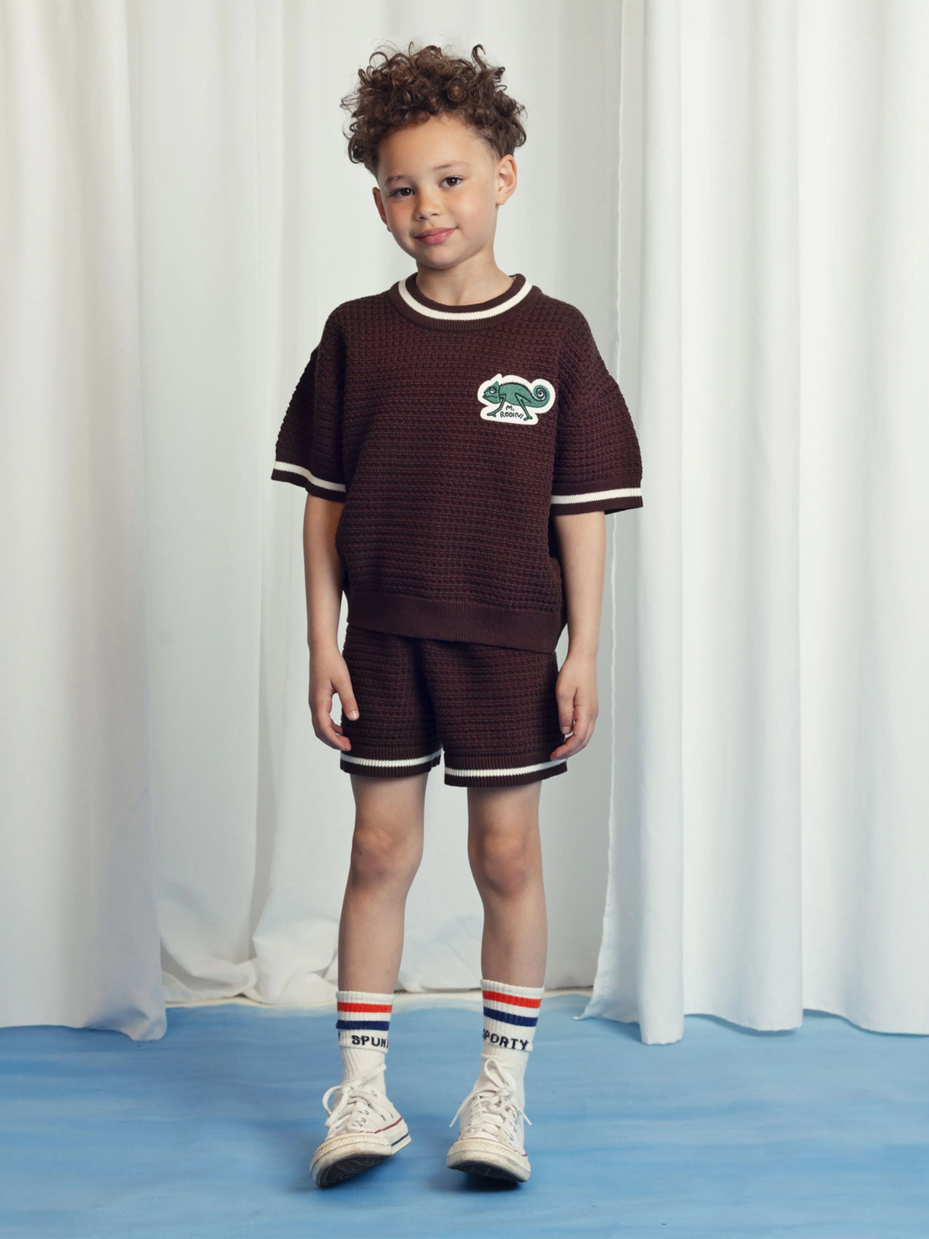 Kinder Lizard Patch Häkel-Strick T-Shirt in Braun