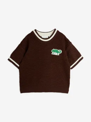Kinder Lizard Patch Häkel-Strick T-Shirt in Braun