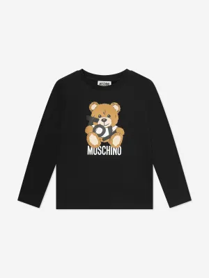 Kinder Langarm Teddy T-Shirt in Schwarz