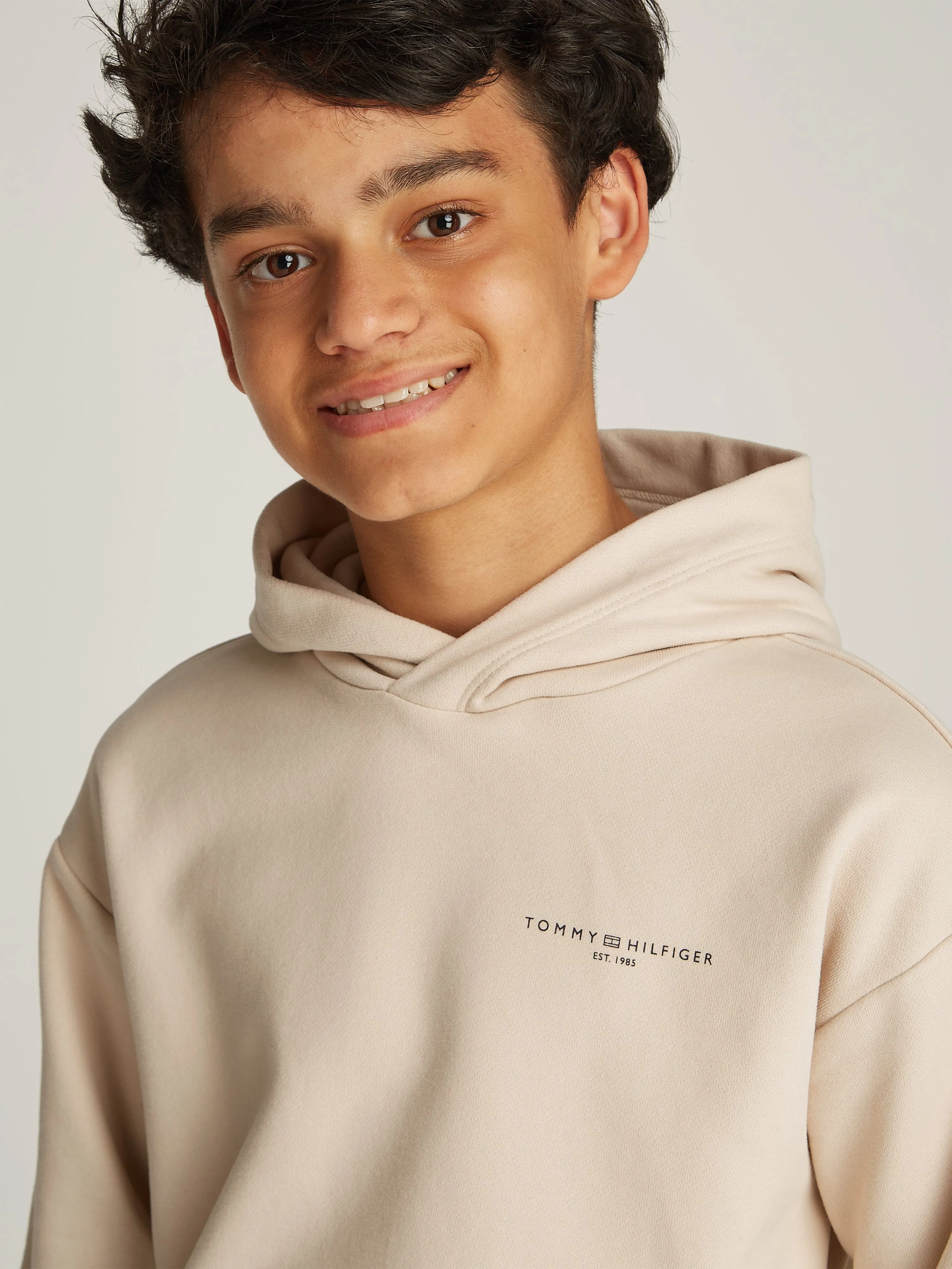 Kids Mini Corp Logo Hoodie in Beige