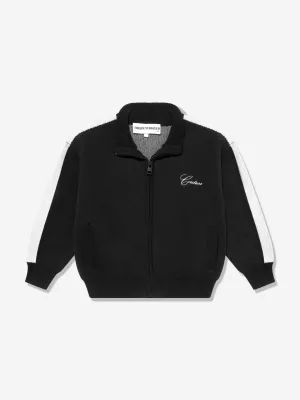 Kinder-Seitenstreifen-Gestrickte Reißverschlussjacke in Schwarz