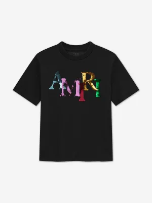 Kinder T-Shirt mit versetzten Pailletten in Schwarz