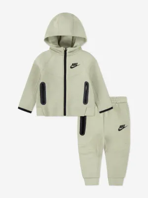 Kids Tech Fleece Kapuzen-Jacke mit Reißverschluss und Jogginghose in Grün