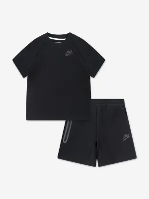 Kids Tech Fleece T-Shirt und Shorts Set in Schwarz