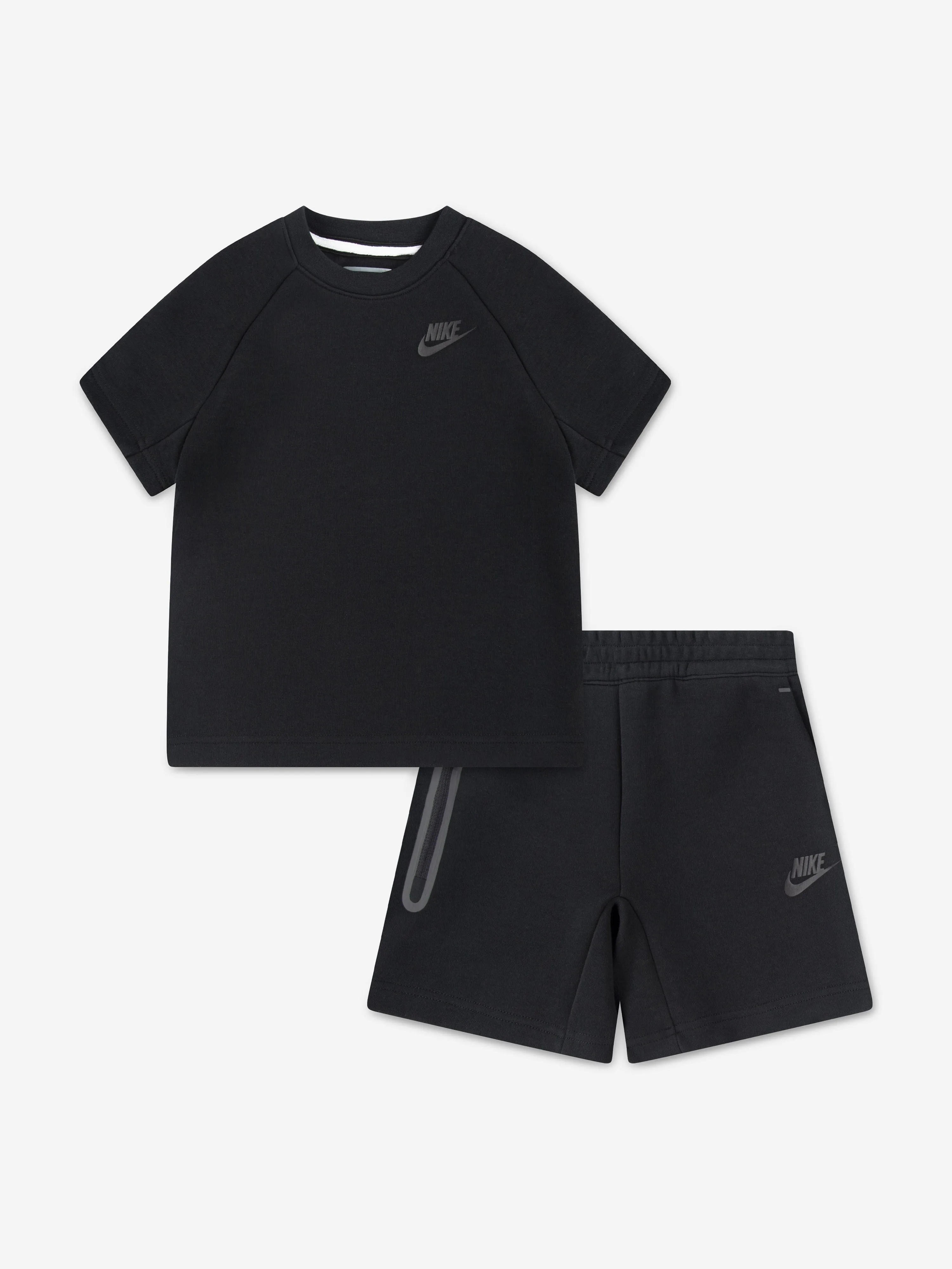 Kids Tech Fleece T-Shirt und Shorts Set in Schwarz