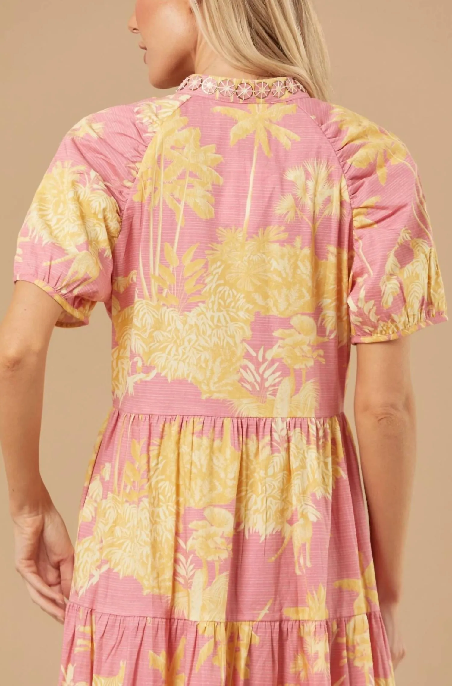 Kimball Dress in Pink/Yellow Toile