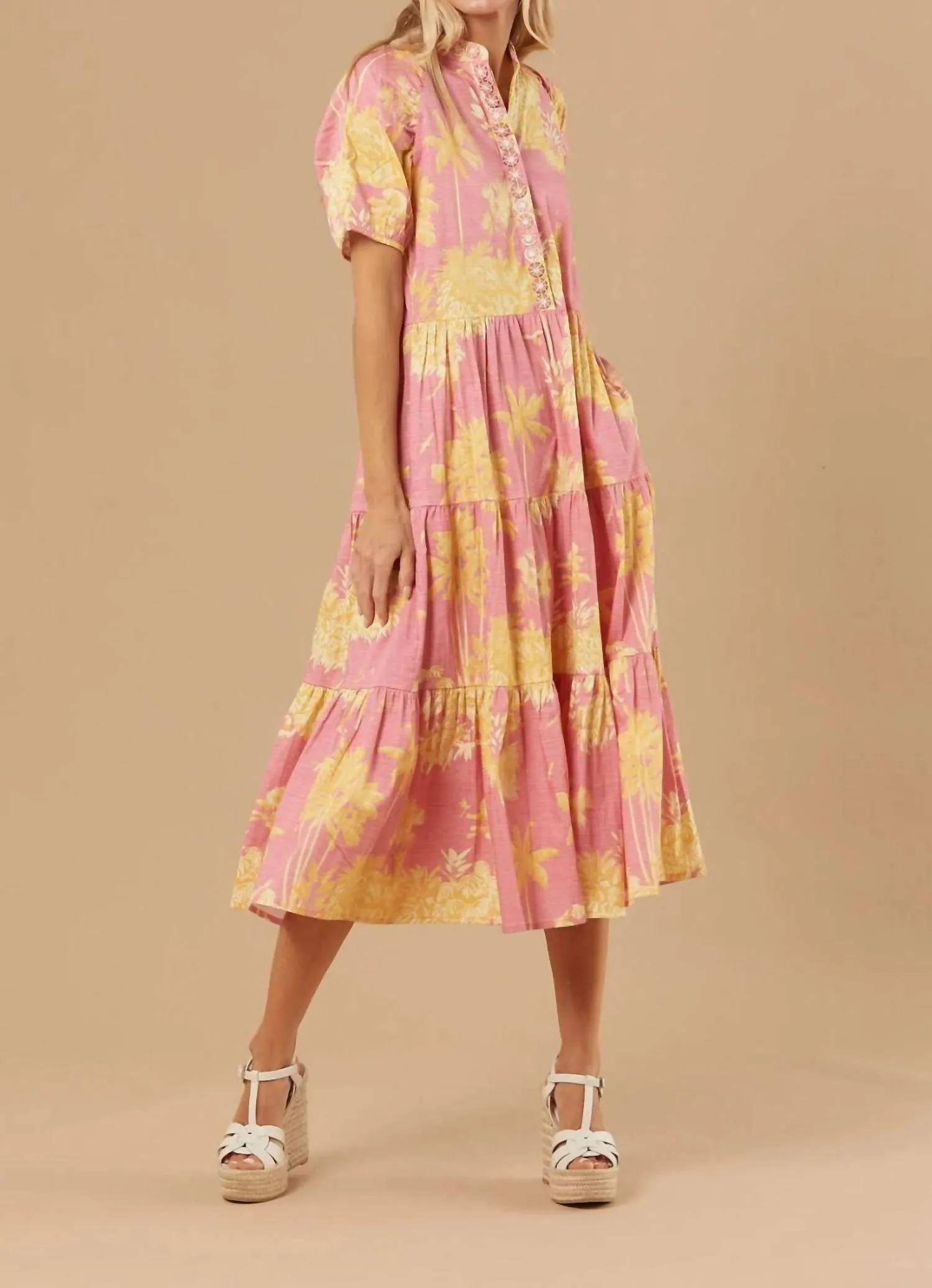 Kimball Dress in Pink/Yellow Toile