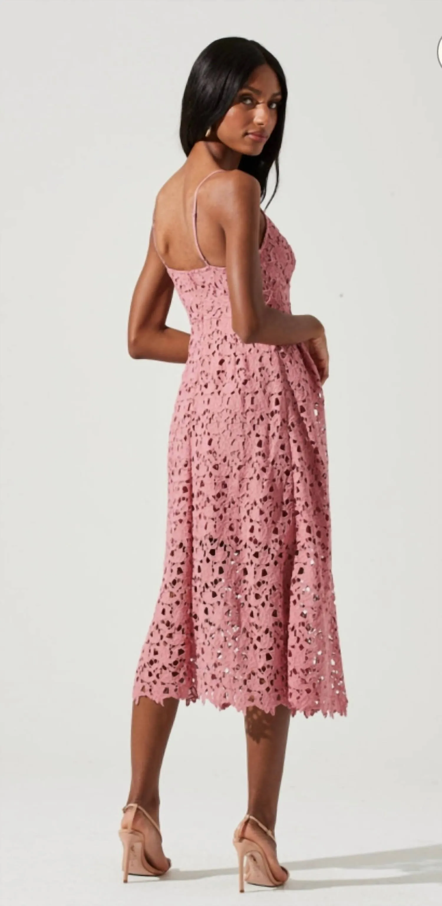 Lace A Line Midi Dress In Pink Mauve