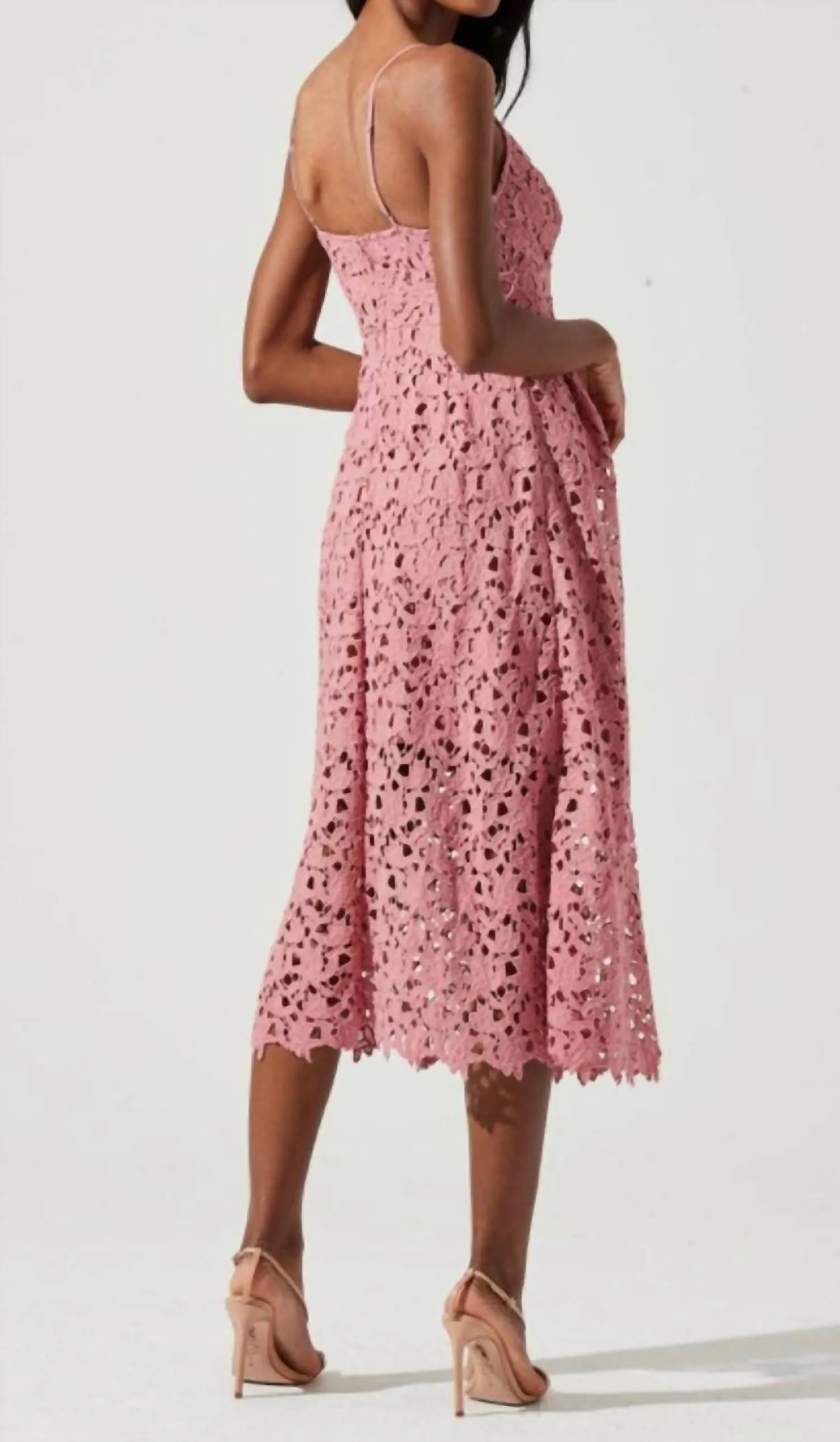 Lace A Line Midi Dress In Pink Mauve