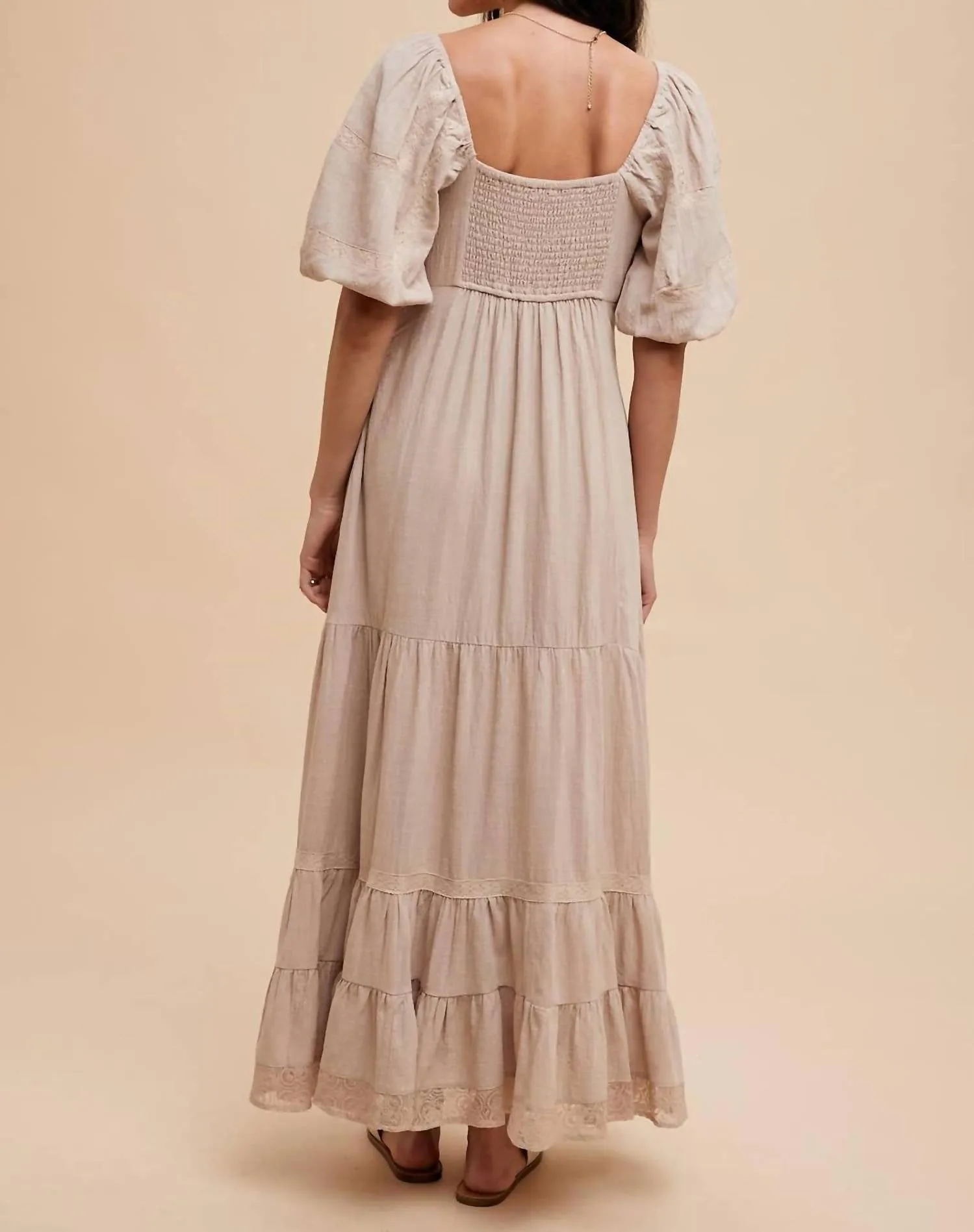 Lace Inset Maxi Dress In Linen