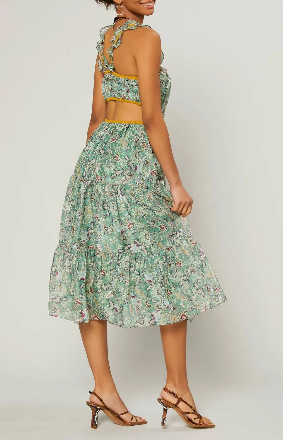 Lasalle Open Back Midi Dress In Floral Sage