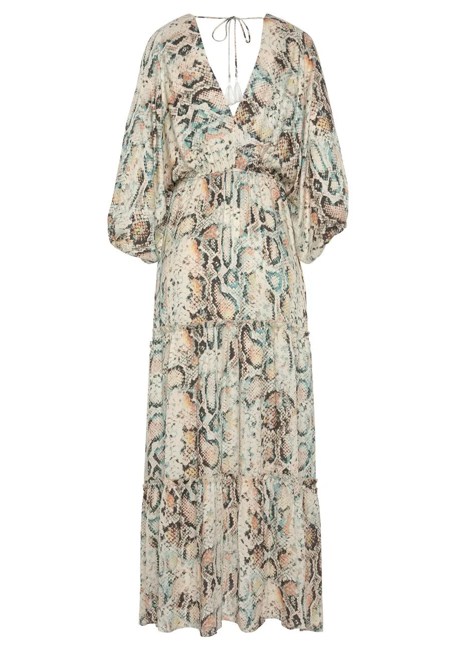 LASCANA Women's Animal Print Tiered Maxi Dress