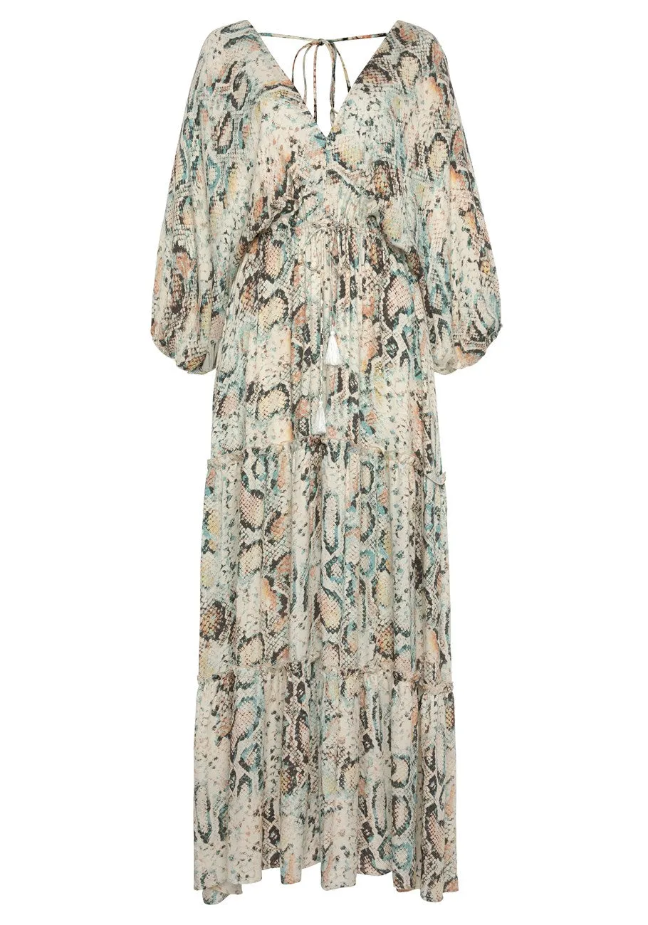 LASCANA Women's Animal Print Tiered Maxi Dress