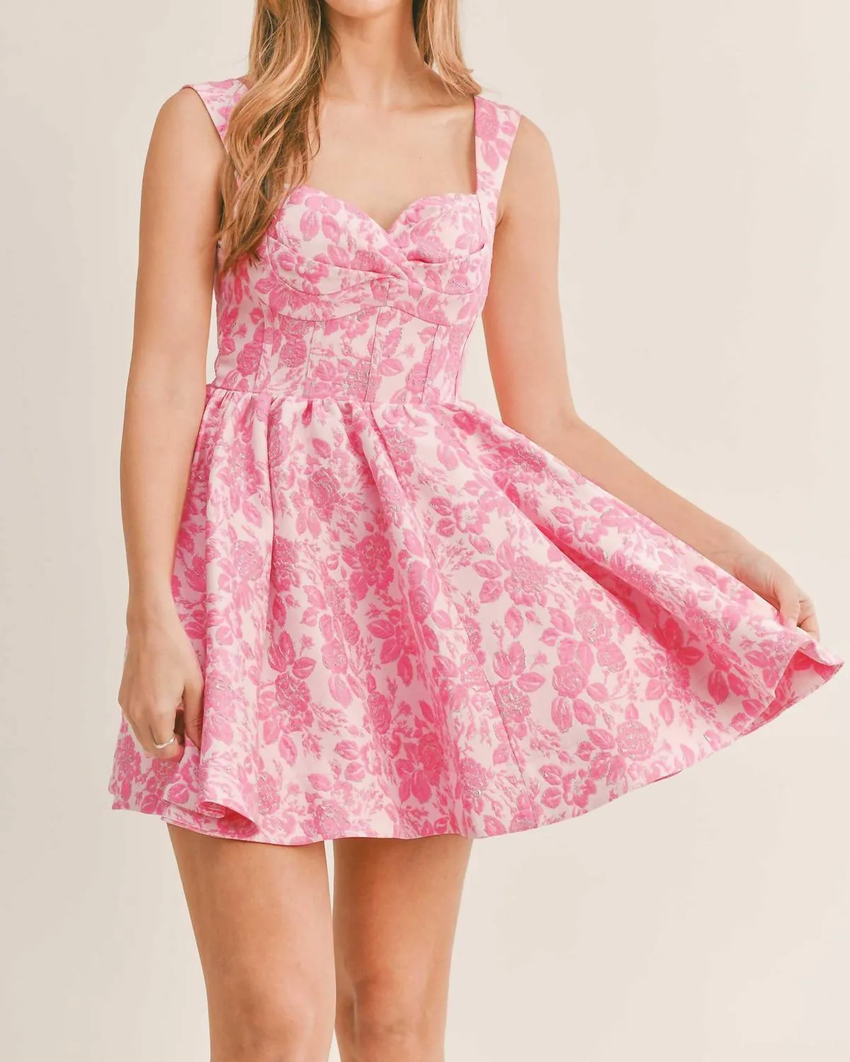Lauren Jacquard Corset Dress In Pink