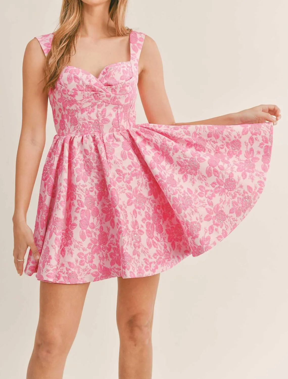 Lauren Jacquard Corset Dress In Pink
