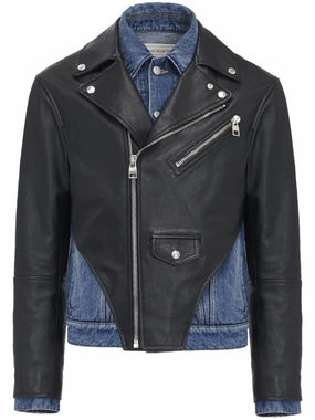 Leather Panelled Denim Jacket winter jackets clearance