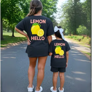 Lemon Hello Mum & Kid Matching T-Shirts Charcoal discount mum dresses