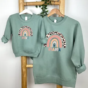 Leopard Rainbow Mama & Mini Leopard Dusty Green Sweatshirts breastfeeding tops cheap