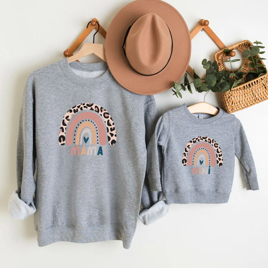 Leopard Rainbow Mama & Mini Leopard Heather Grey Sweatshirts breastfeeding tops cheap