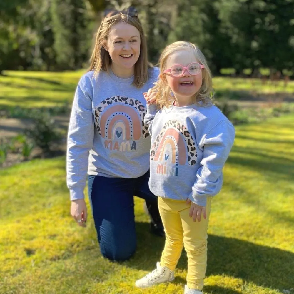 Leopard Rainbow Mama & Mini Leopard Heather Grey Sweatshirts