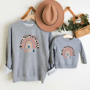 Leopard Rainbow Mama & Mini Leopard Heather Grey Sweatshirts breastfeeding tops cheap