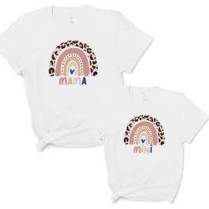 Leopard Rainbow Mama & Mini White T-Shirts discount mum dresses