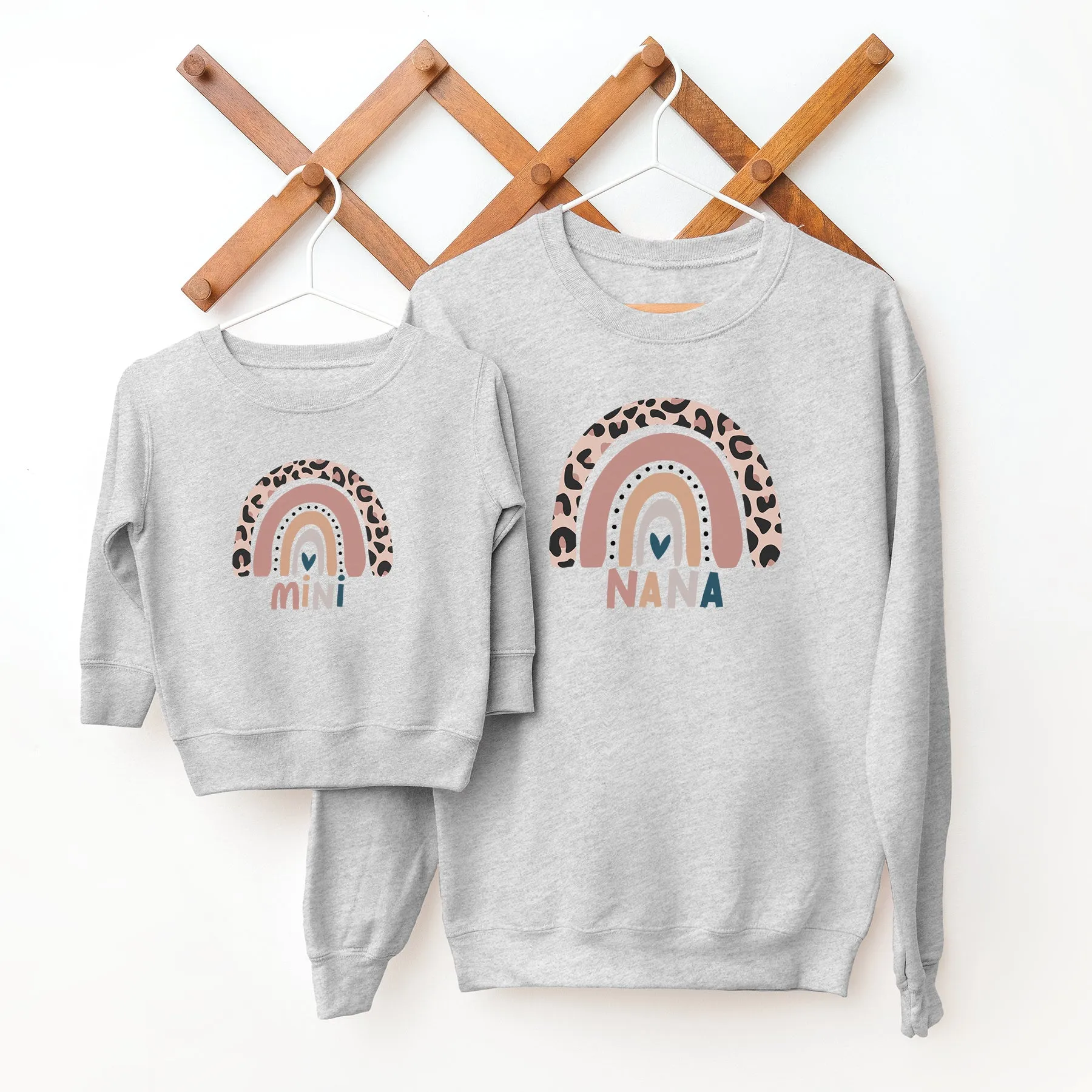 Leopard Rainbow Nana & Mini Matching Grey Sweatshirts Grandparent Clothing - grandma outfits sale