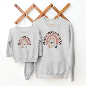 Leopard Rainbow Nana & Mini Matching Grey Sweatshirts Grandparent Clothing - grandma outfits sale