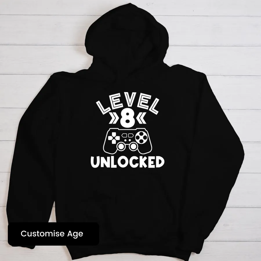 Level Unlocked Personalised Gaming Birthday Hoodie boys clothes cheap sale