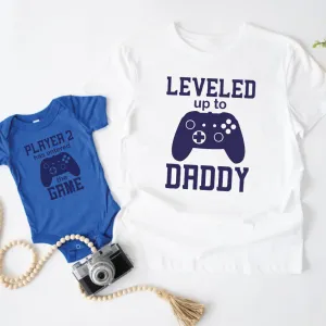 Leveled Up Daddy/Player 2 Dad & Baby Tee & Vest White/Colbalt Blue mens dad clothes online