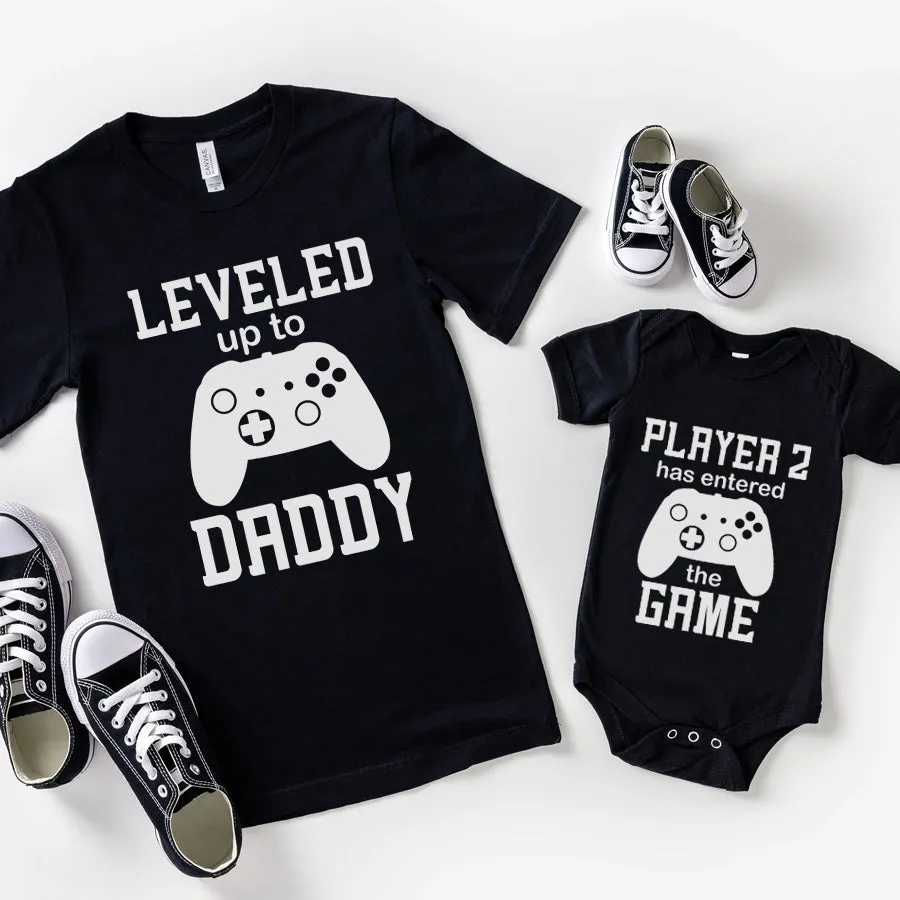 Leveled Up Daddy/Player 2 Matching Black Tees & Baby Vest mens dad clothes online