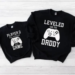 Leveled Up Daddy/Player 2 Matching Dad & kid Black Sweatshirt mens dad clothes online