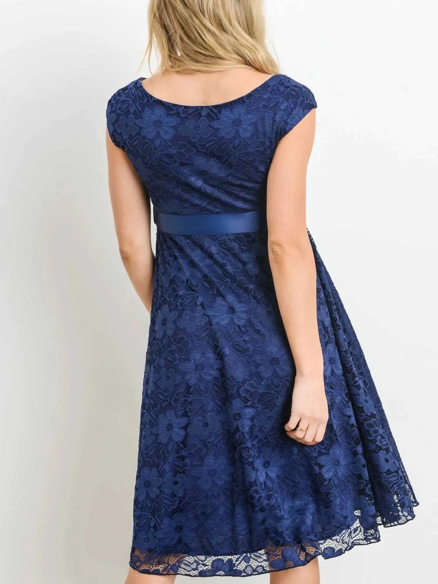 Libby Lace Cap Sleeve Maternity Dress In Navy