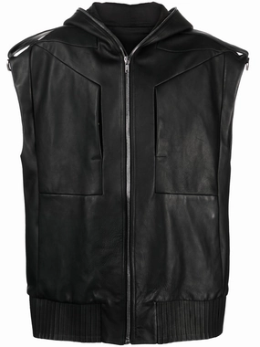 Lido Sleeveless Hooded Leather Jacket winter jackets clearance