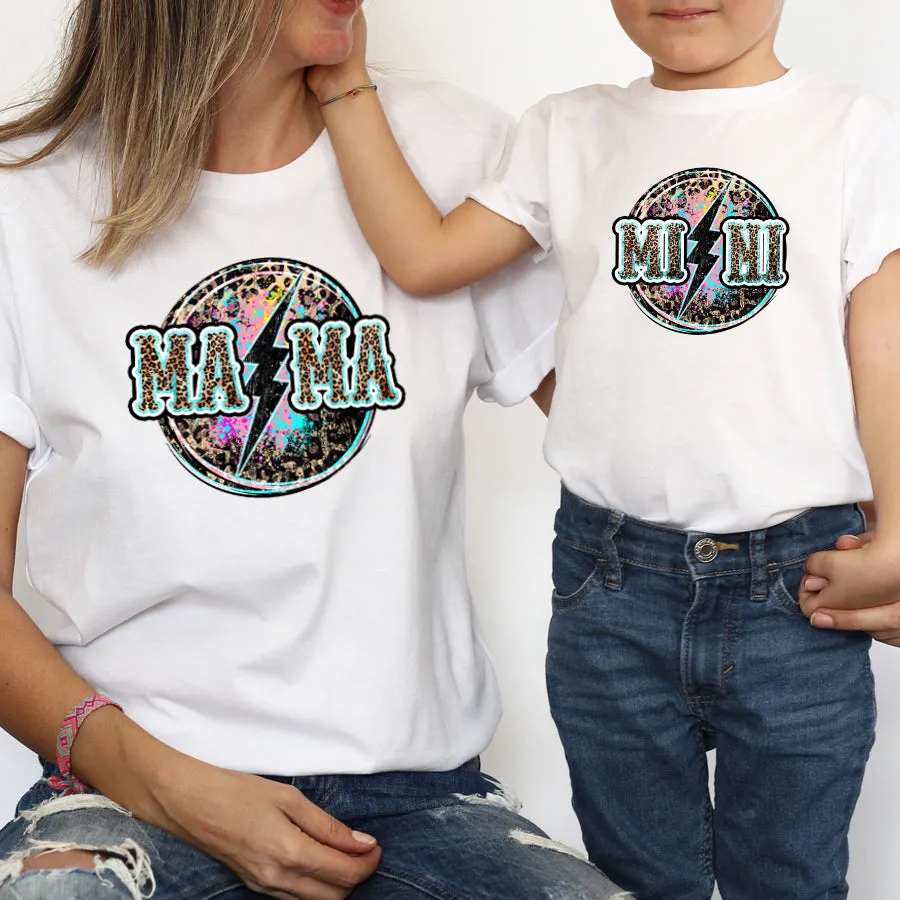 Lightning Leopard Mama & Mini White T-Shirts