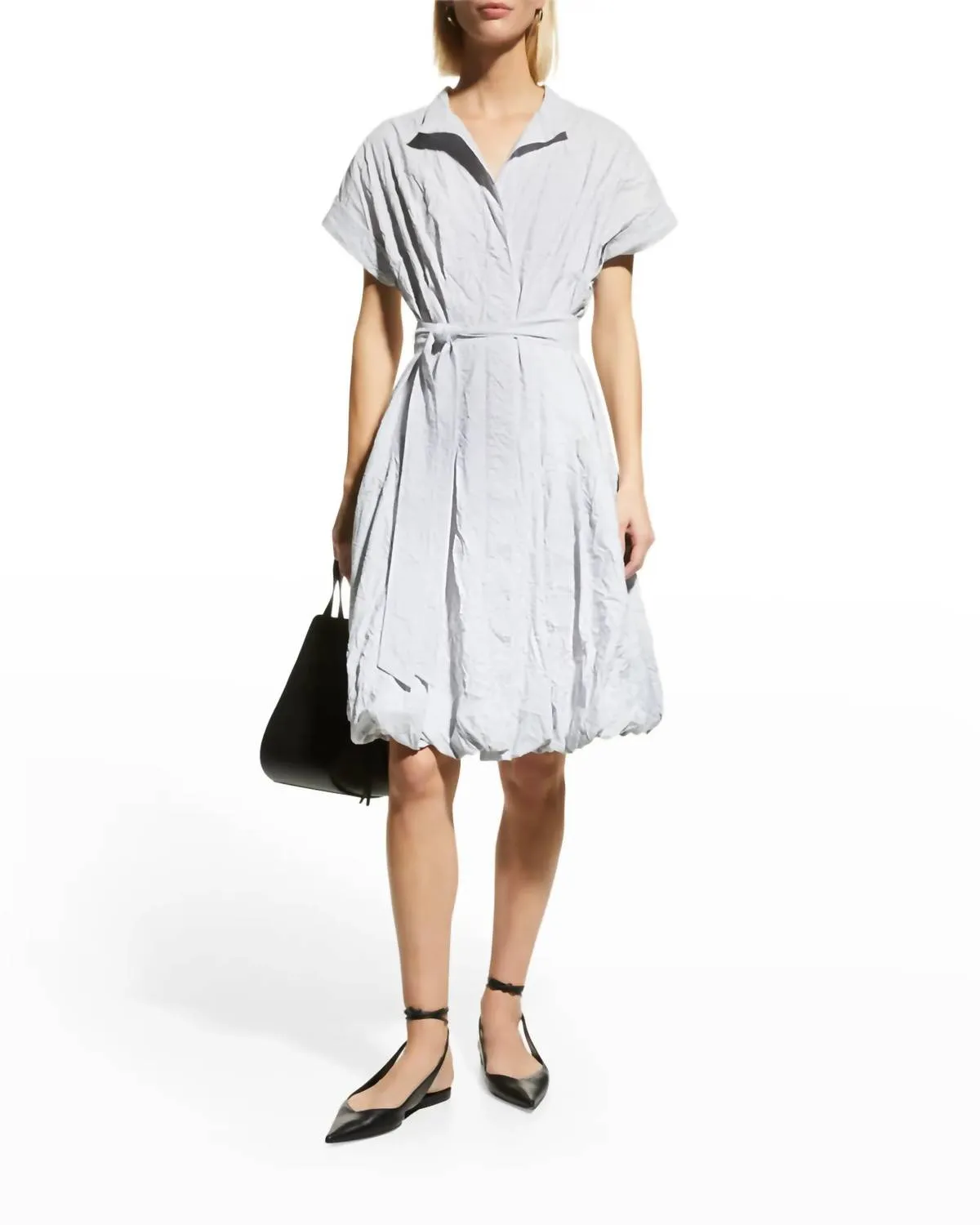 Lilibet Crushed Pinstripe Bubble Dress In Black & White