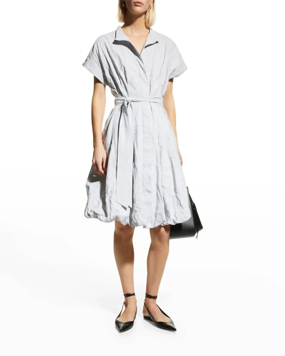 Lilibet Crushed Pinstripe Bubble Dress In Black & White