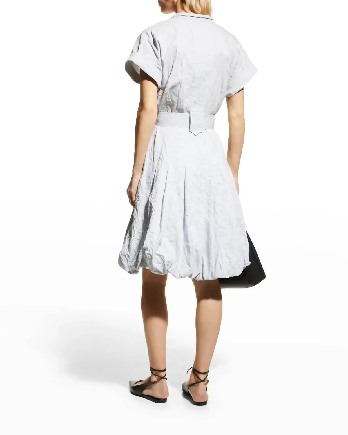 Lilibet Crushed Pinstripe Bubble Dress In Black & White
