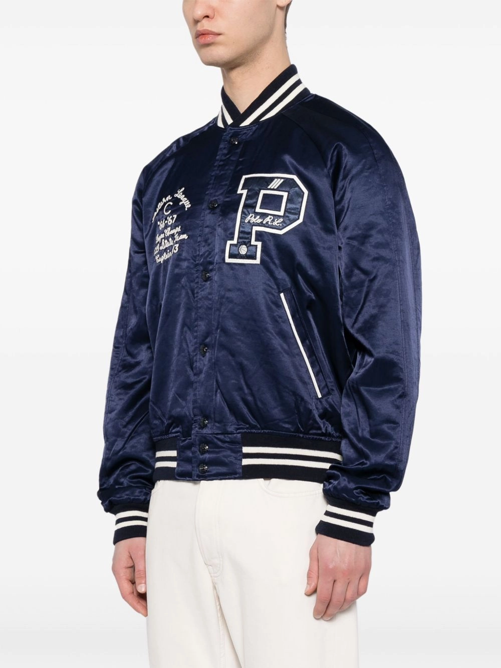 Logo-Appliqu Satin Bomber Jacket