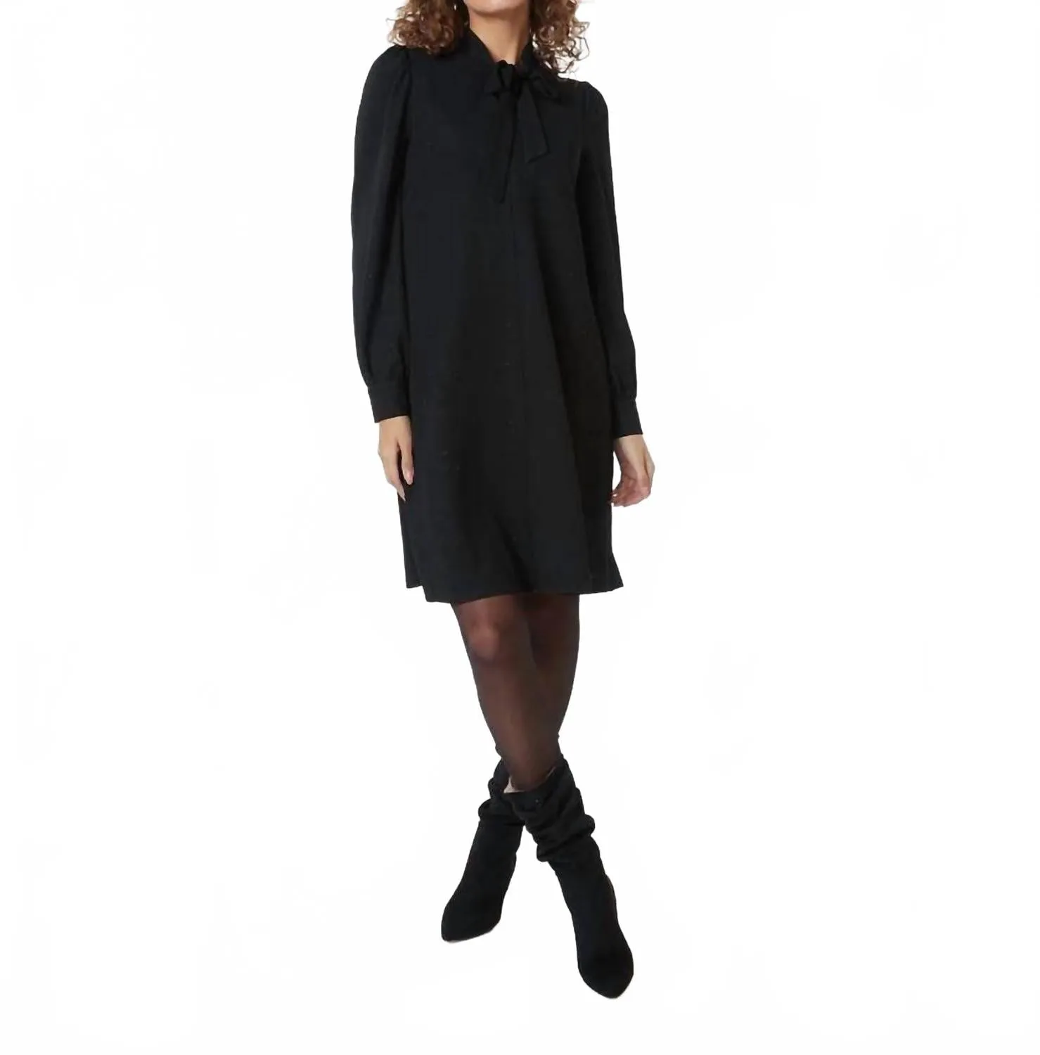 Long Sleeve Dress With Bow In Black