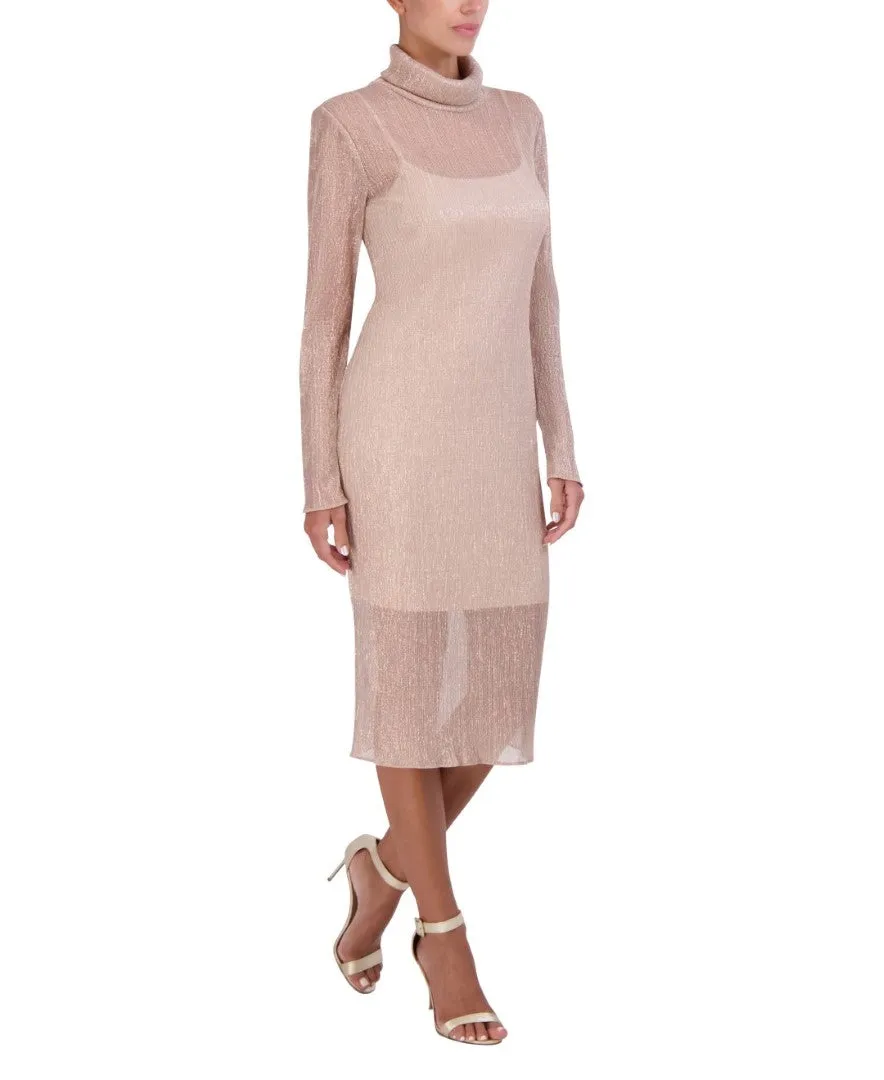 LONG SLEEVE MOCK NECK MIDI DRESS