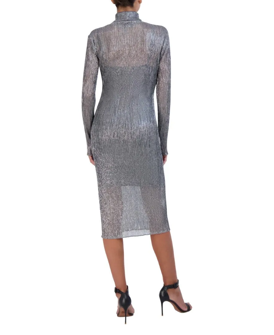 LONG SLEEVE MOCK NECK MIDI DRESS
