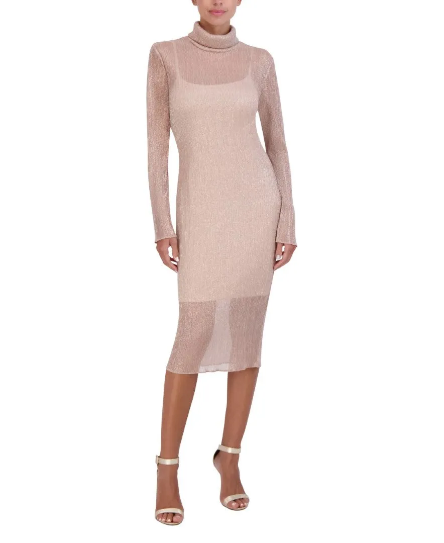 LONG SLEEVE MOCK NECK MIDI DRESS