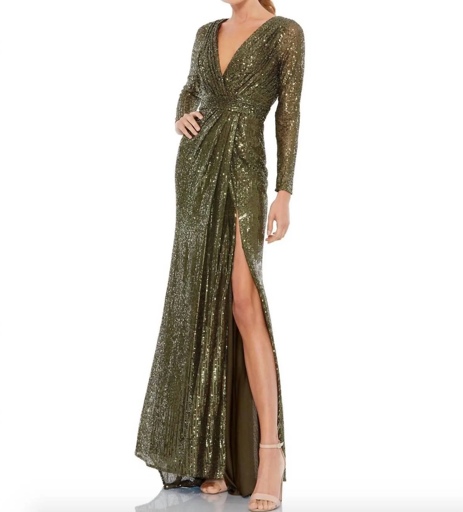 Long Sleeve Sequin Dress in Olive