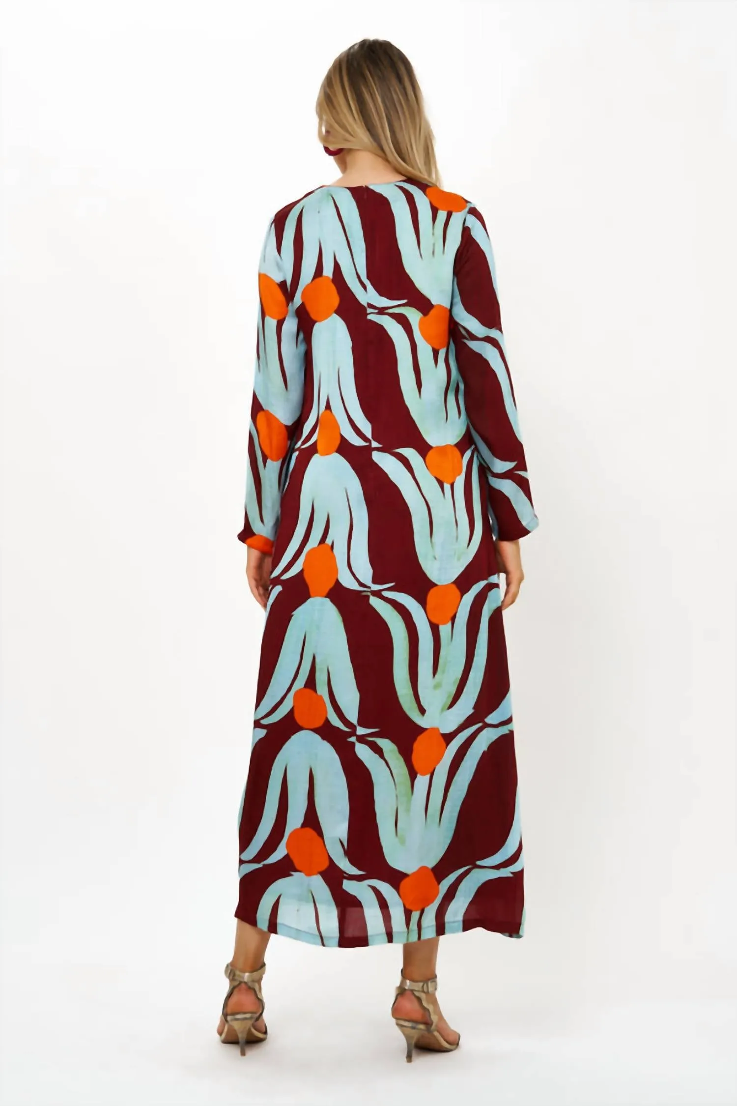Long Sleeve Shift Maxi Dress In Tulip Orange